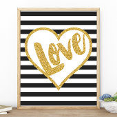 Poster Love Black & White Gold Parties scintillant Stripe