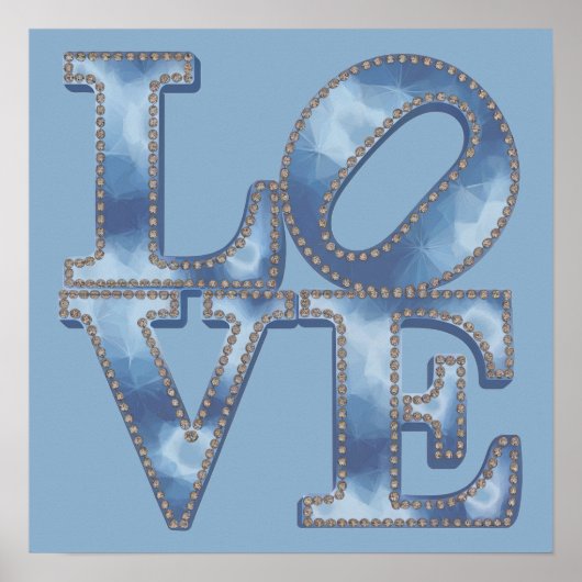 Poster LOVE Blue Typography (Devant)