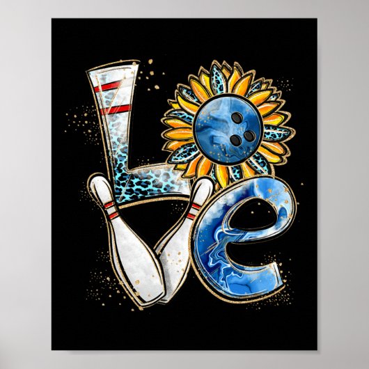 Poster Love Bowling Retro Leopard Sunflower Valentine's D (Devant)