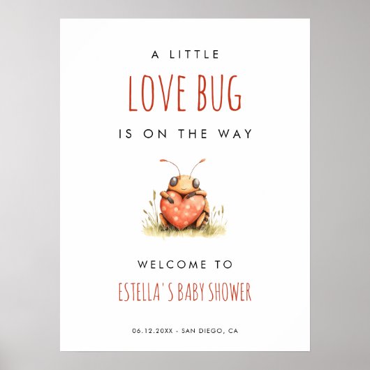 Poster Love Bug Baby Shower Welcome (Devant)
