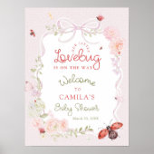 Poster Love Bug Blush Pink Floral Baby Shower Welcome  (Devant)