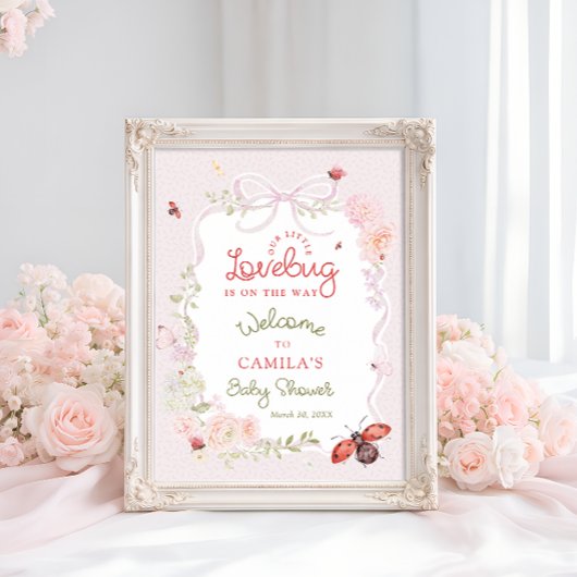 Poster Love Bug Blush Pink Floral Baby Shower Welcome 