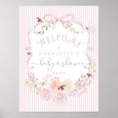 Poster Love Bug Pink Bow Stripes Baby Shower Welcome Foam (Devant)