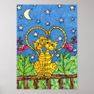 Poster Love Cats Folk Art