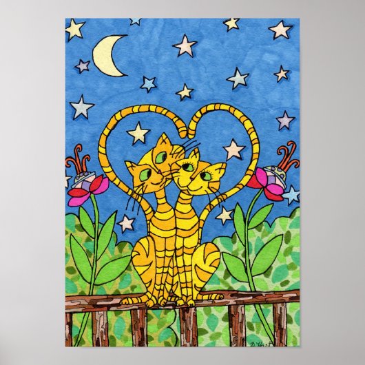 Poster Love Cats Folk Art (Devant)