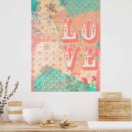 Poster Love Coillage Mixte Média Art Artiste Imprimer (Cuisine)