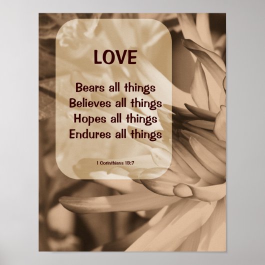 Poster Love Corinthians 13:7 Citation Inspirationnelle (Devant)