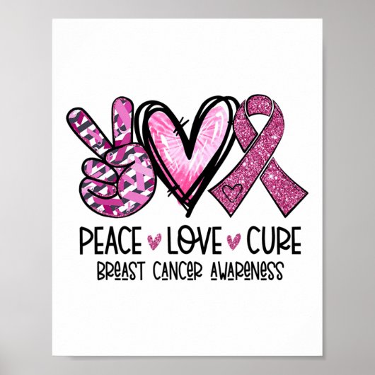Poster Love Cure Pink Ribbon Cancer Sensibilisation du se (Devant)