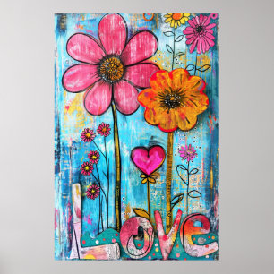 Poster *~* LOVE Doodle – Art floral fantaisiste coloré