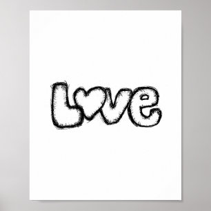 Poster love doodle noir blanc moderne simple