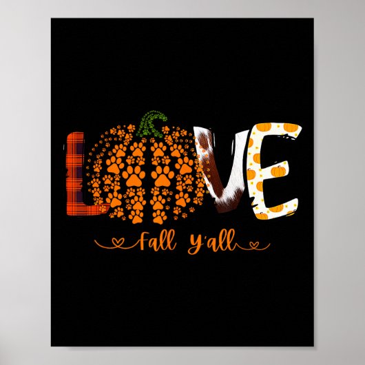 Poster Love Fall Y'all Pumpkin Dog Paw Print Autumn Falli (Devant)
