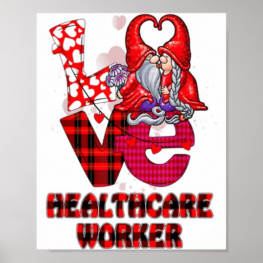 Poster Love Gnome Healthcare Worker Valentines Day Heart (Devant)