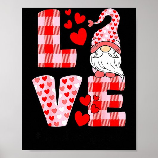 Poster Love Gnome Valentines Day Red Buffalo Plaid Leopar (Devant)