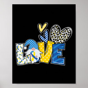 Poster Love Gnomes Blue Yellow Ribbon Down Syndrome Aware