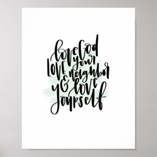 Poster Love God Love Your Neighbor & Love Yourself Affich