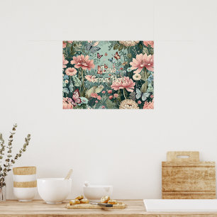 Poster Love Grows Here - Pastel Floral & Butterfly