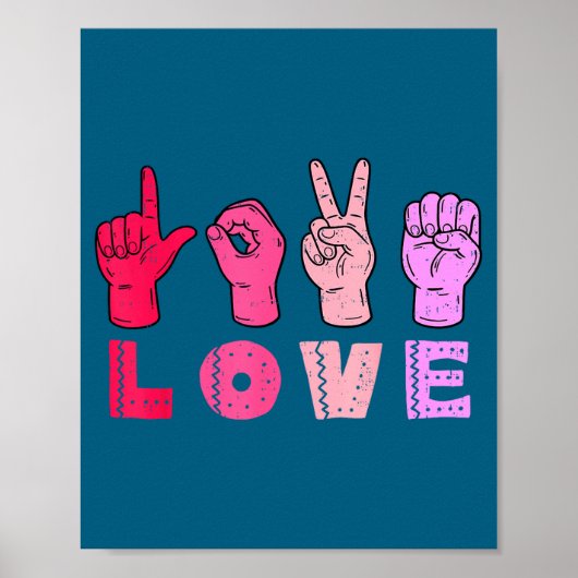 Poster Love Hand Sign Language Asl Valentines Day Men Wom (Devant)