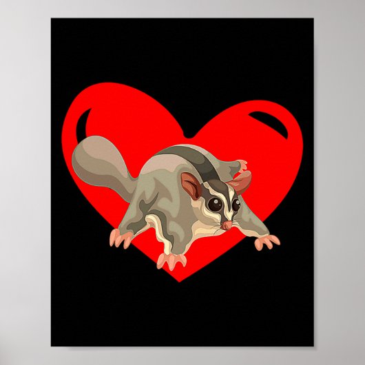 Poster Love Heart Graphic Valentines Day Sugar Glider Bo  (Devant)