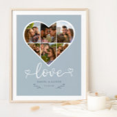 Poster Love Heart Photo Collage Grille Couple Bleu