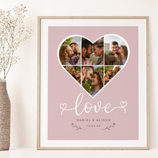 Poster Love Heart Photo Collage Grille Couple Blush