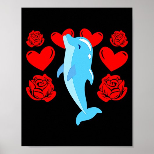 Poster Love Heart Valentines Day Roses Dolphin Boys Kids  (Devant)