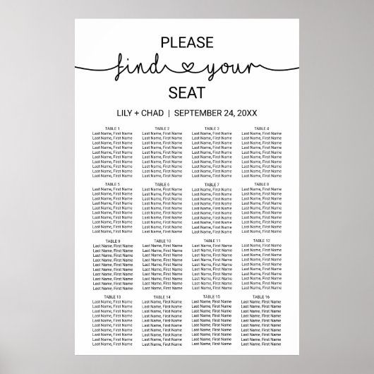 Poster Love Hearts Seating Chart (Devant)