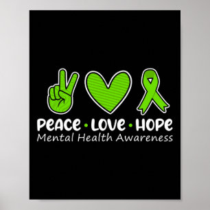 Poster Love Hope Mental Health Awareness Green Ribbon Fun