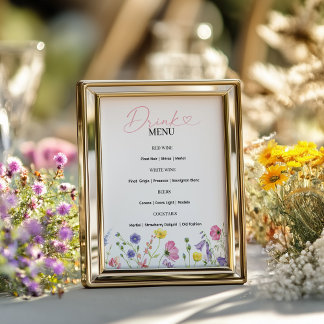 Poster Love in Bloom Drink Menu Sign | Thème fleur sauvag