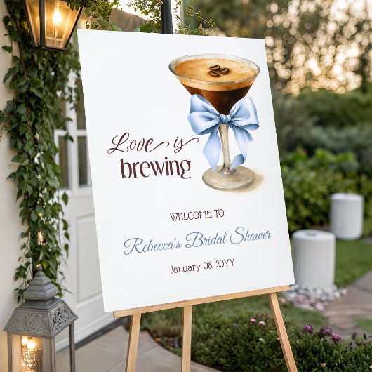 Poster Love is Brewing Blue Bow Bridal Shower Welcome
