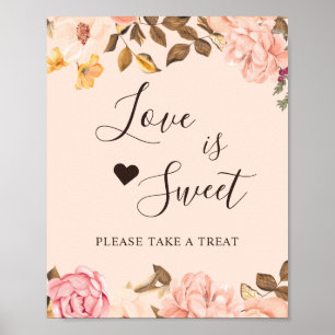 Poster Love is Sweet Dessert Bar Blush Gold Chic Floral