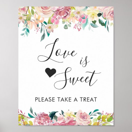 Poster Love is Sweet Dessert Bar Pastel Blush Floral (Devant)