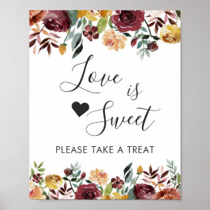 Poster Love is Sweet Dessert Bar Rustique Bourgogne Flora