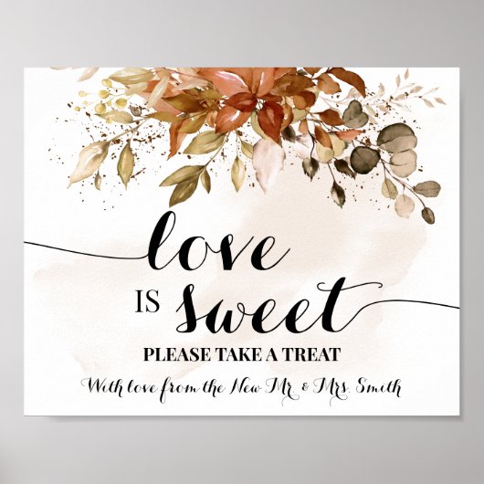 Poster Love is Sweet Dessert Table Mariage Pluie d'Automn (Devant)