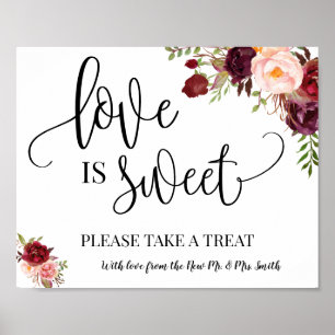 Poster Love is Sweet panneau de table de mariage marsala