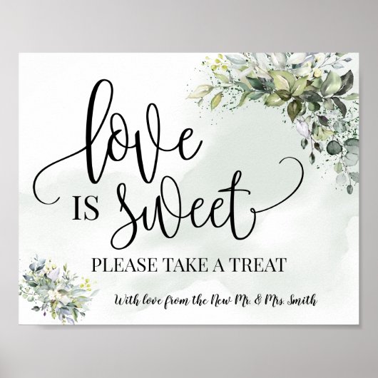 Poster Love is Sweet table de dessert mariage eucalyptus (Devant)
