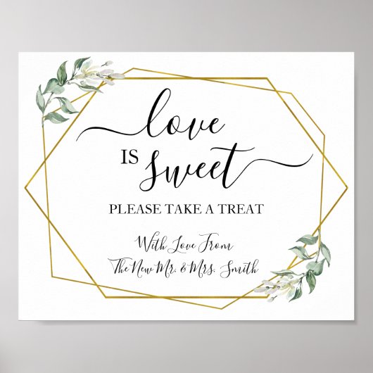 Poster Love is Sweet table de dessert verdure or mariage (Devant)
