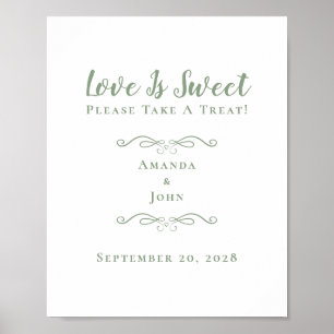 Poster Love Is Sweet Treat Élégant Cadeau de Mariage Vert