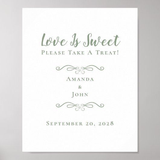 Poster Love Is Sweet Treat Élégant Cadeau de Mariage Vert (Devant)