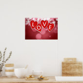 Poster Love Lettering Red Hearts (Cuisine)
