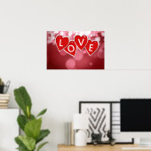 Poster Love Lettering Red Hearts (Bureau à domicile)