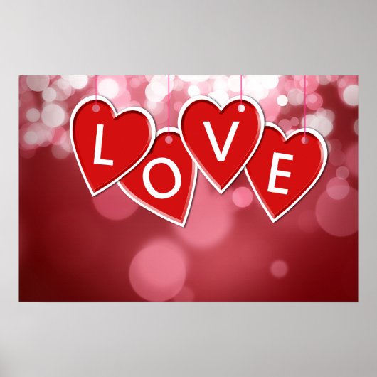 Poster Love Lettering Red Hearts (Devant)