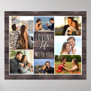 Poster Love Life with You 7 Photo Collage   Bois rustique