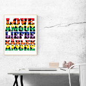Poster Love Many Languages Rainbow Hearts