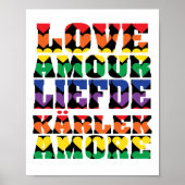 Poster Love Many Languages Rainbow Hearts (Devant)