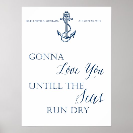Poster Love Mariage ou Anniversaire, style nautique (Devant)