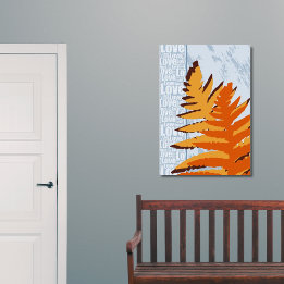 Poster Love Nature Stylisée Bleu & Orange Feuilles