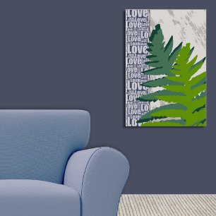Poster Love Nature Stylisée Bleu & Vert Feuilles