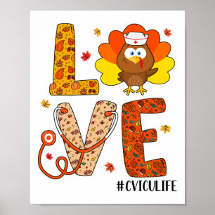 Poster Love Nurse Life Fall Cvicu Nurse Turkey Thanksgivi