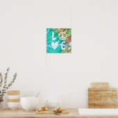 Poster Love Peace Abstrait Hippie Boho Turquoise Batik Ti (Cuisine)