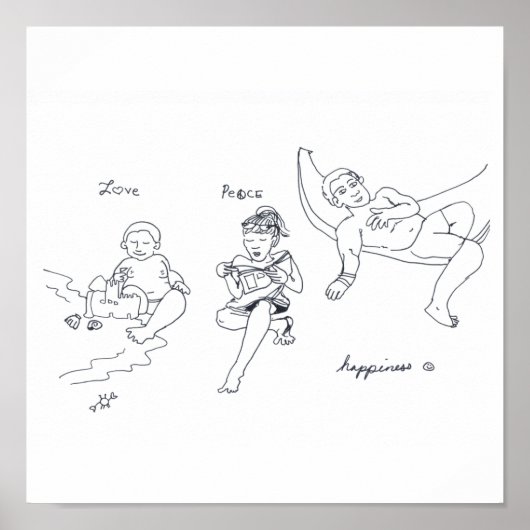 Poster LOVE PEACE HAPPINING print (Devant)